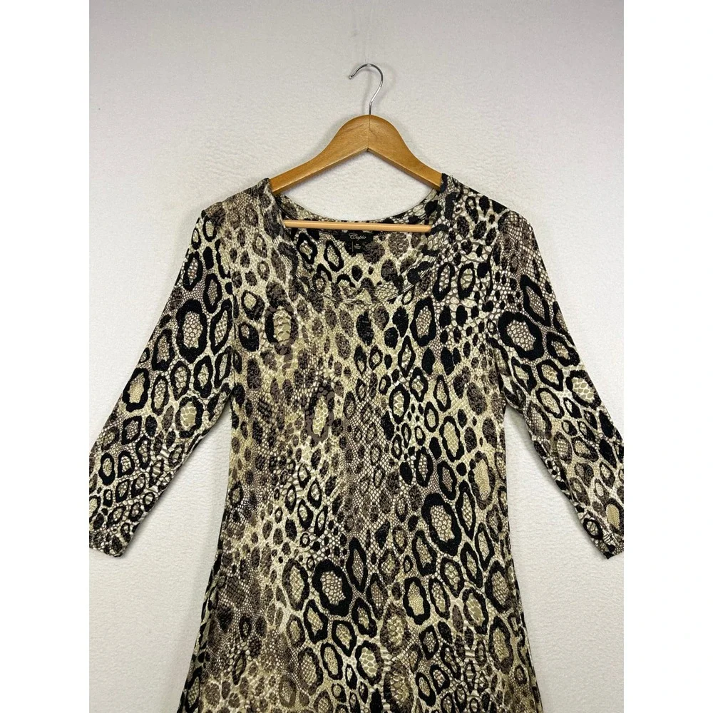 Mob Wife Indie Sleaze Cupio Womens Med Brown Animal Print 3/4 Sleeve‎ Mini Dress